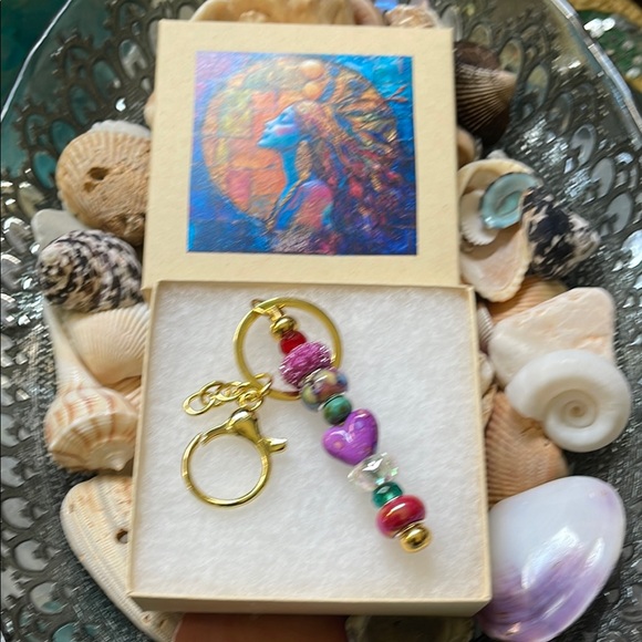 Colorful Beaded Keychain with Gold Accents - Picture 6 of 6